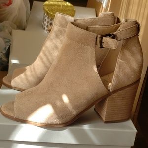 Sole Society Suede block heel bootie/sandal